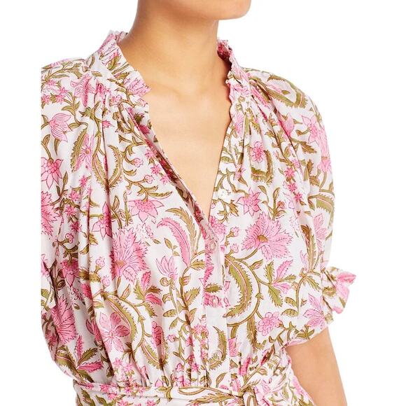 Charina Sarte Spade Floral Pink Block Print Cotton Ruffle Mini Dress Tuckernuck - Picture 5 of 10